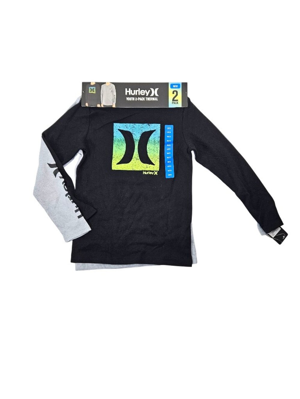 Hurley Boys Youth 2-Pack Thermal Long Sleeve Shirts Size 10/12 Black & Gray